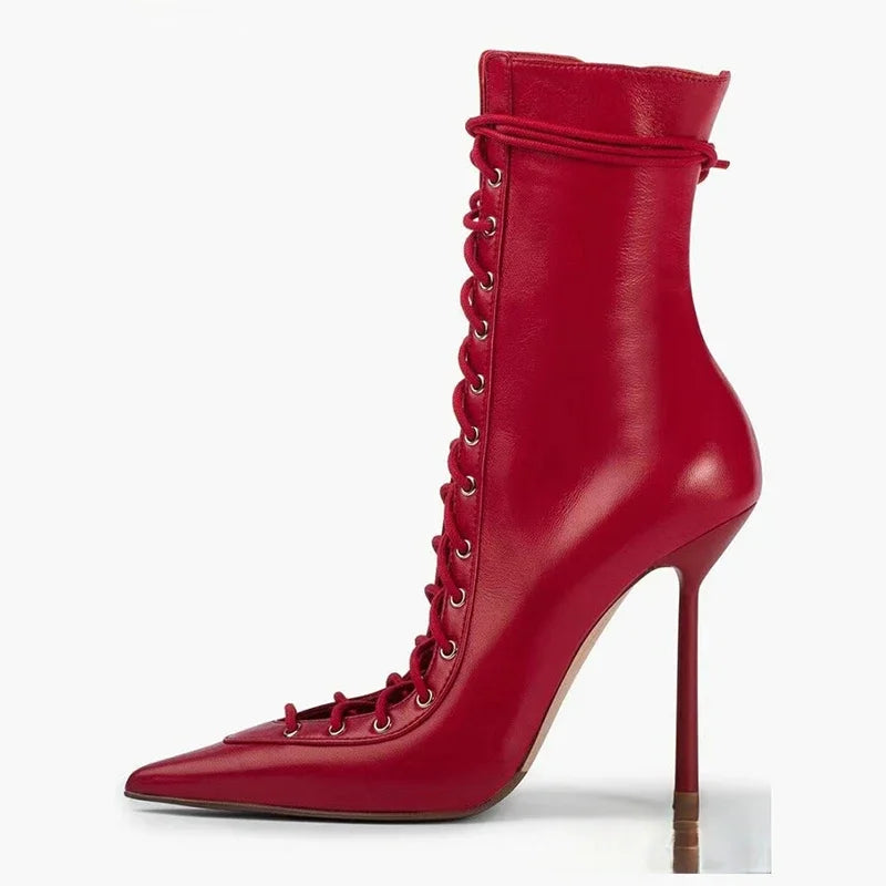 Brand Design Cross Strap Black Red Knee High Boots