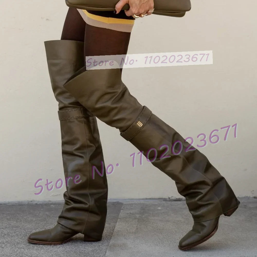 Chic Olive Green Slouchy Over-the-Knee Boots