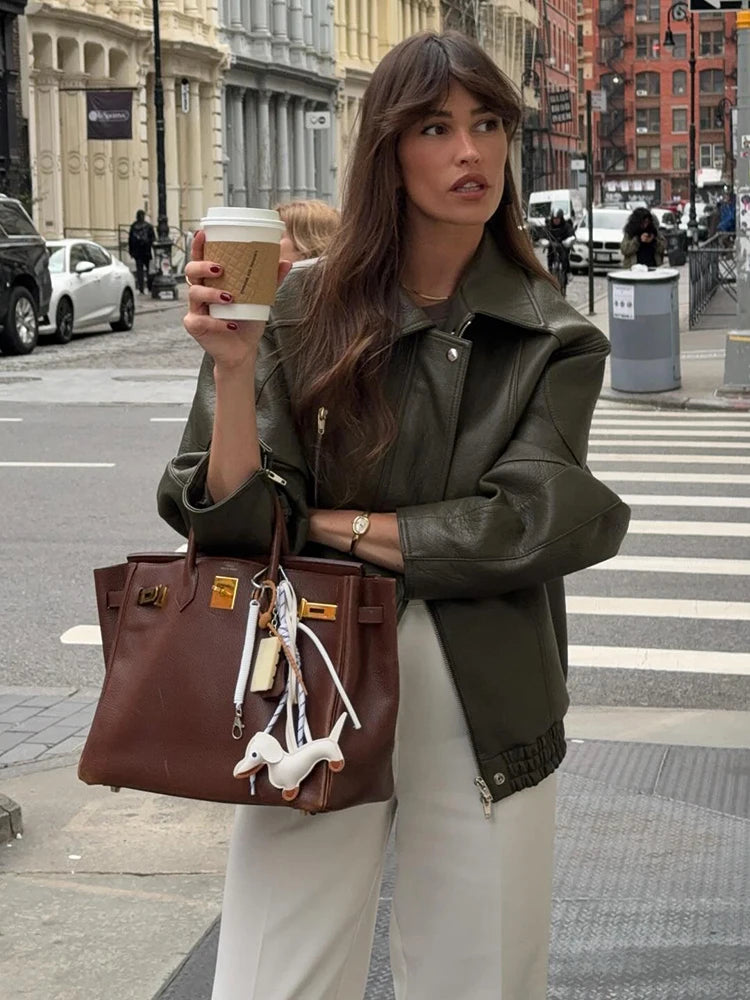 Distressed-Effect Vegan Leather Jacket.