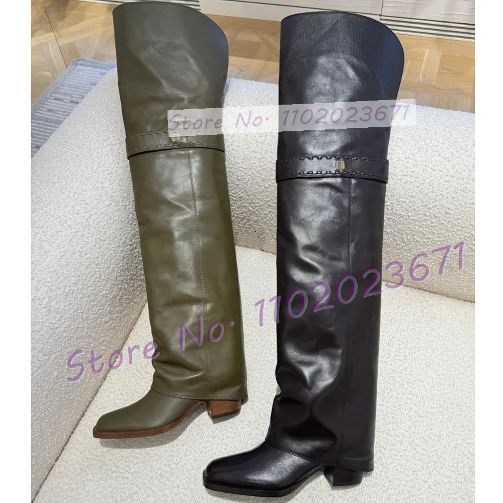 Chic Olive Green Slouchy Over-the-Knee Boots