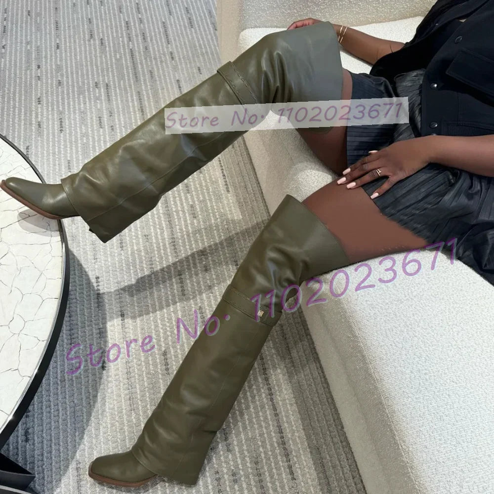 Chic Olive Green Slouchy Over-the-Knee Boots
