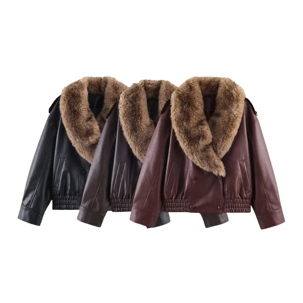 Leather Jacket with Detachable Collar