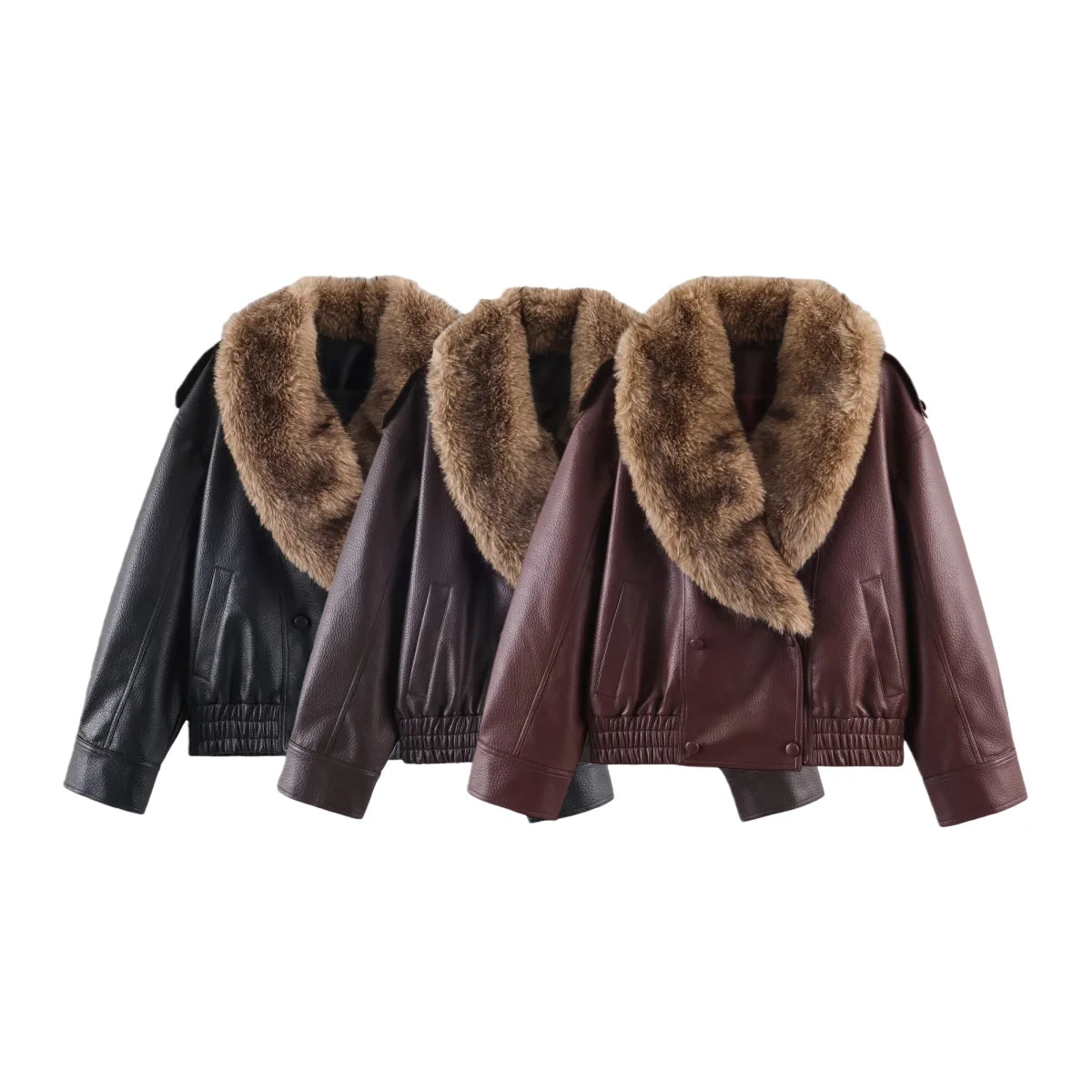 Leather Jacket with Detachable Collar