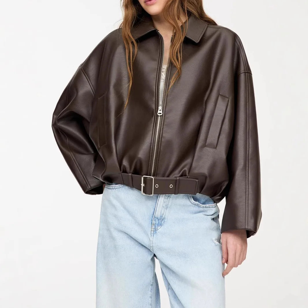 Luxe Haven Oversized Vegan Leather Jacket