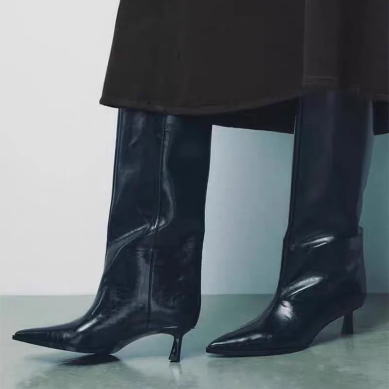 Black Sleek High-Heel Knee Boots