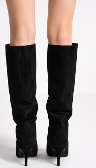 Slouchy Tall Boot in Faux Suede: Kitten Heel and Pointed Toe