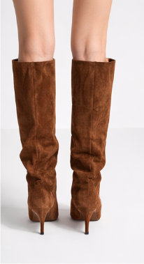 Slouchy Tall Boot in Faux Suede: Kitten Heel and Pointed Toe