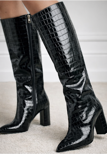 Noir Empress Vegan Croc Knee-High Boots