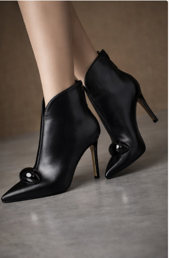 Wine Red Stiletto Ankle Boots with Golden Sphere Detail