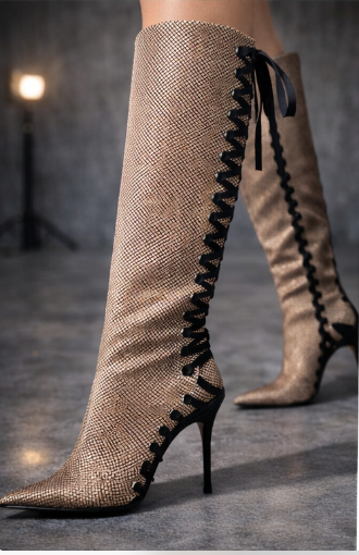 Icona Lace-Up Knee-High Heels