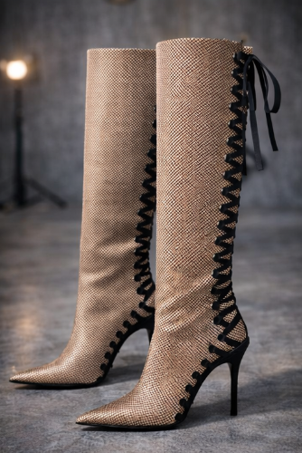 Icona Lace-Up Knee-High Heels