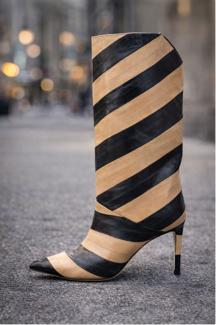 Stripe Pattern Ankle Boots