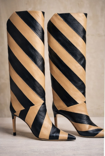 Stripe Pattern Ankle Boots