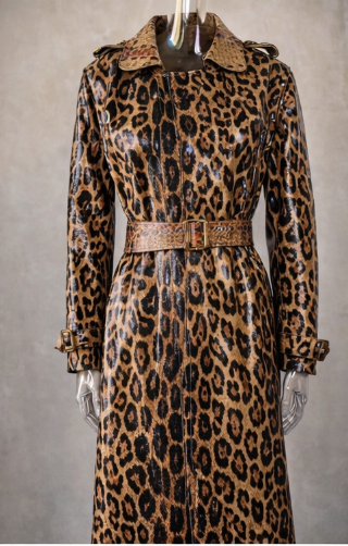 Vegan Leather Leopard Jacket Autumn Long Coat