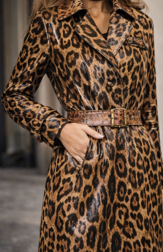Vegan Leather Leopard Jacket Autumn Long Coat