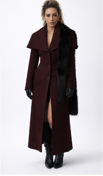 Elegant Wine Color  Long Coat