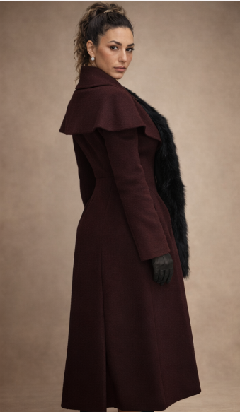 Elegant Wine Color  Long Coat