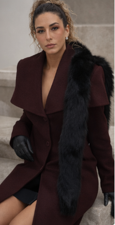 Elegant Wine Color  Long Coat