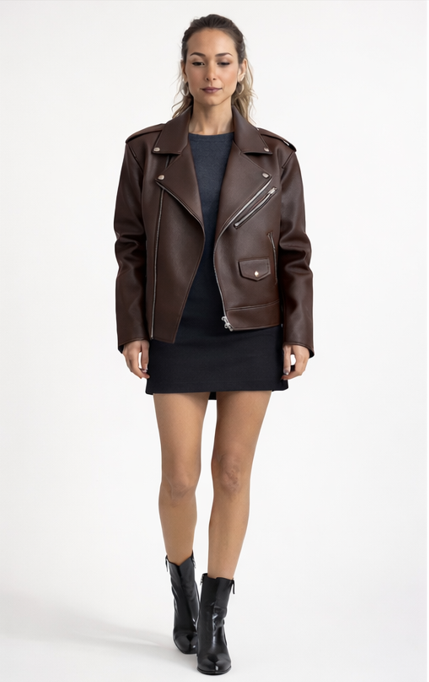 Raven Luxe Oversized Faux Leather Biker Jacket