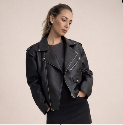 Raven Luxe Oversized Faux Leather Biker Jacket