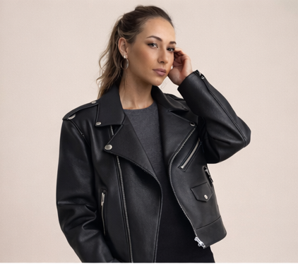 Raven Luxe Oversized Faux Leather Biker Jacket