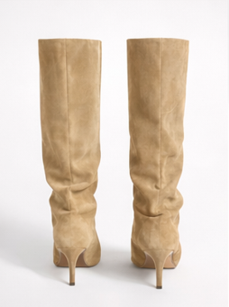Slouchy Tall Boot in Faux Suede: Kitten Heel and Pointed Toe