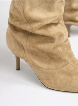 Slouchy Tall Boot in Faux Suede: Kitten Heel and Pointed Toe
