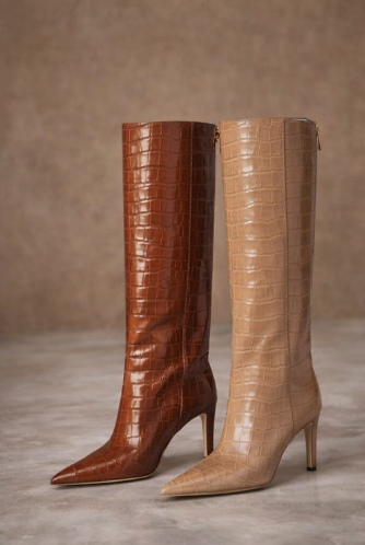 Luxe Croc Knee-High Boots