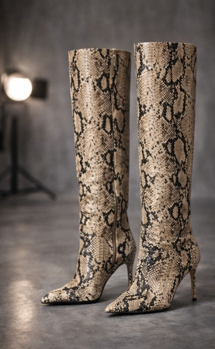 Multi-color Snake Print High Heeled Boots