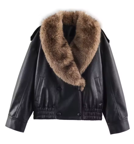 Leather Jacket with Detachable Collar