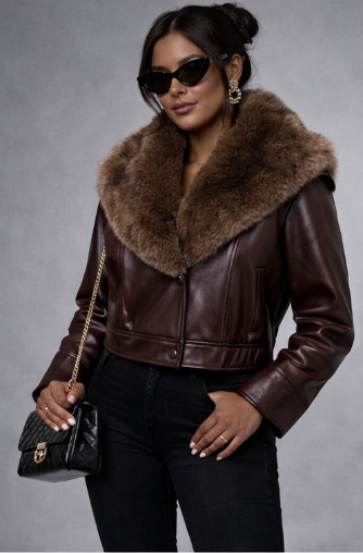 Leather Jacket with Detachable Collar