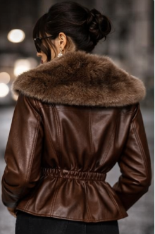 Leather Jacket with Detachable Collar