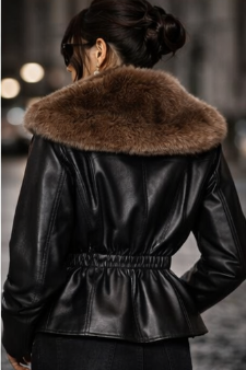 Leather Jacket with Detachable Collar