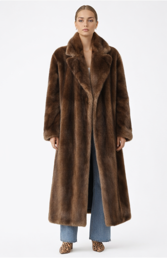 Long Luxury Faux Fur Coat in Chocolate Brown