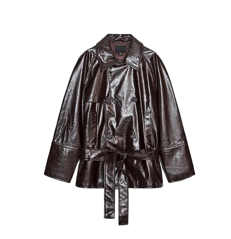High-Shine Eco-Leather Jacket and Shorts.