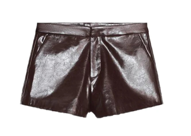 High-Shine Eco-Leather Jacket and Shorts.